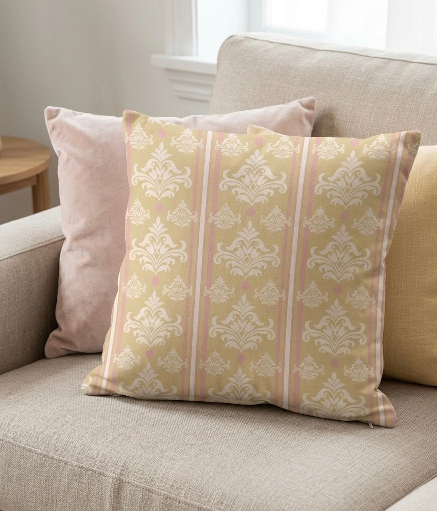 Blush and ochre patterned cushions