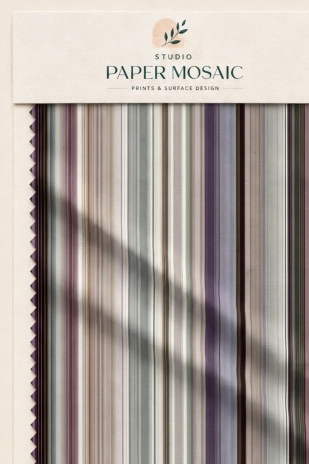 Lavender and neutral striped textile presentation