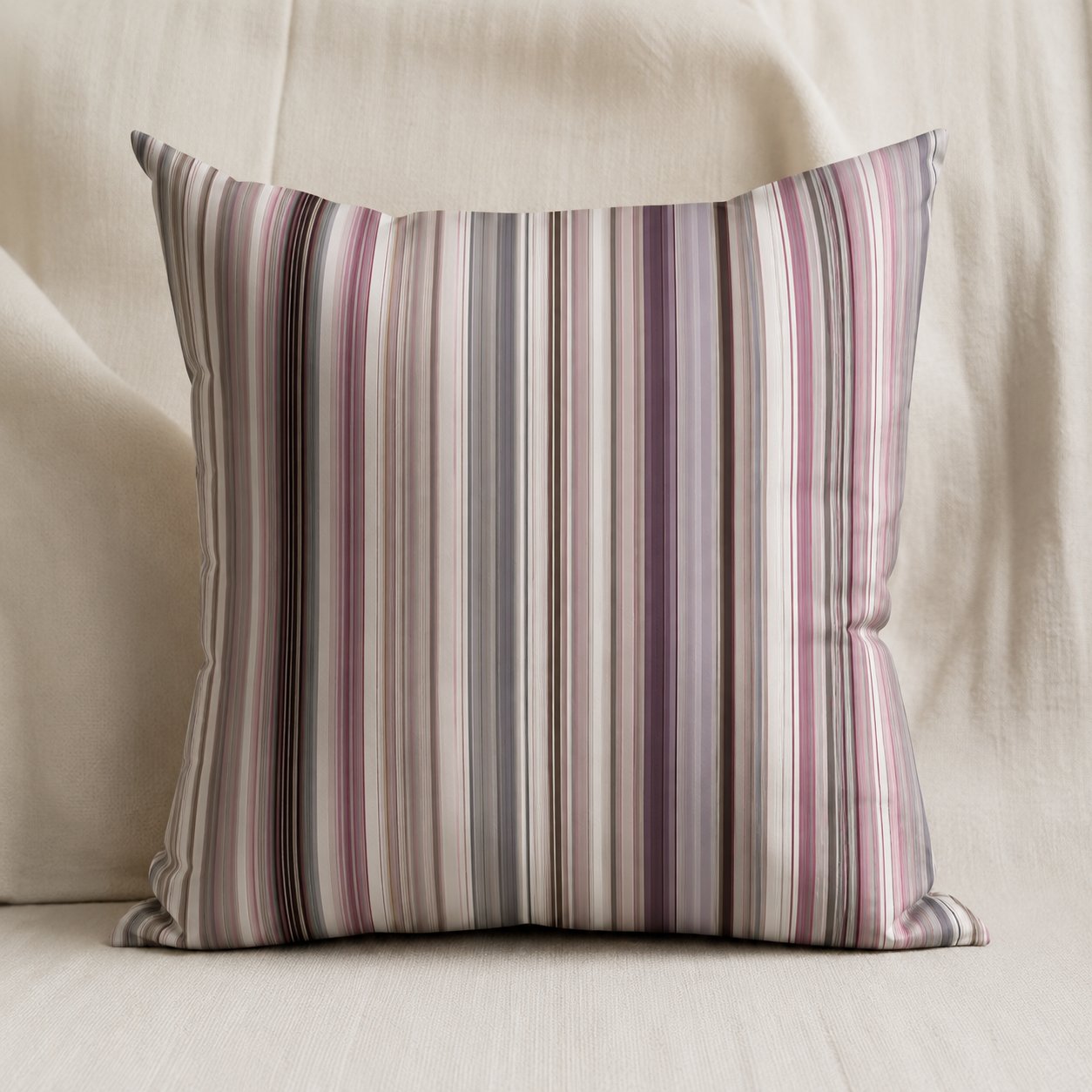 Cushion with lavender and neutral stripes