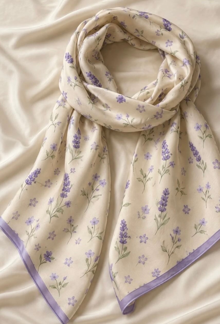 Light scarf with lavender botanical sprigs