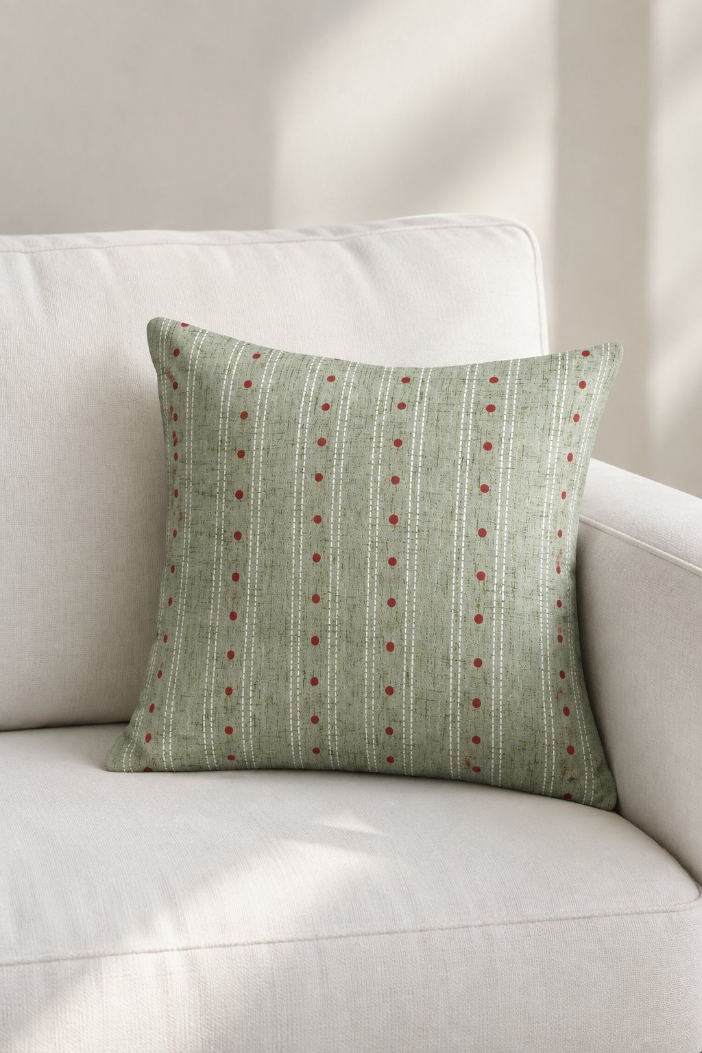 Sage and berry patterned cushion