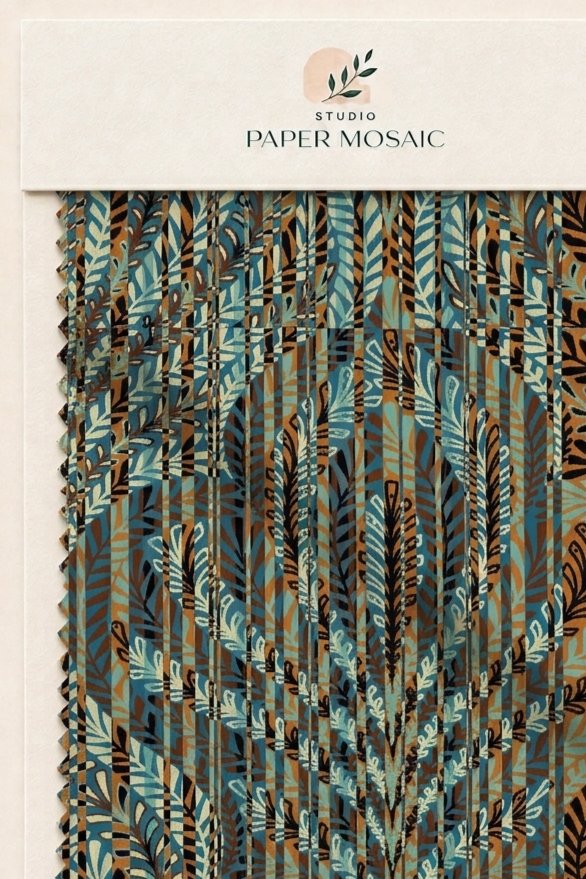 Dark tropical leaf and stripe textile presentation