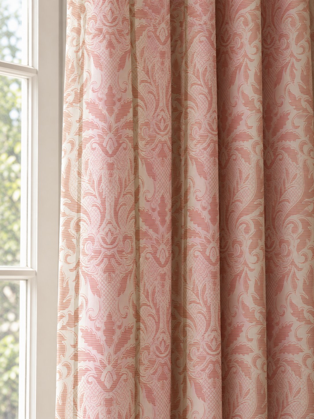 Soft pink damask curtains